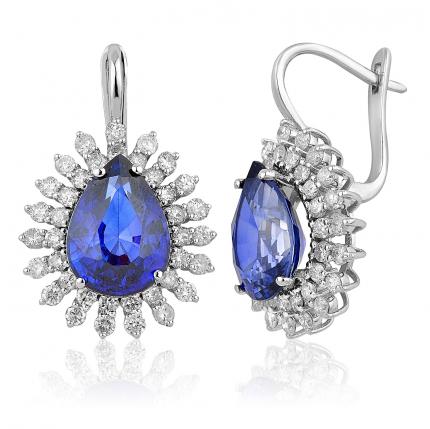14.31 ct. Pırlanta Safir  Küpe